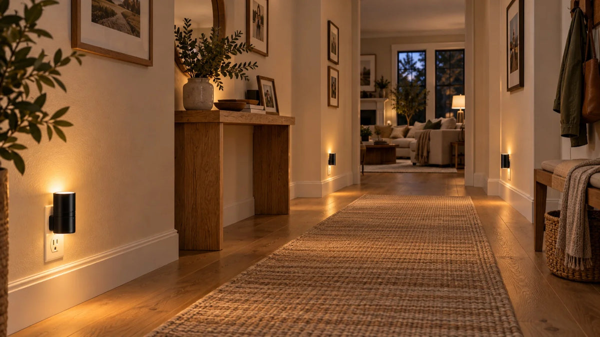 Ezzede - Home Glow Kit softly lighting a warm hallway at night